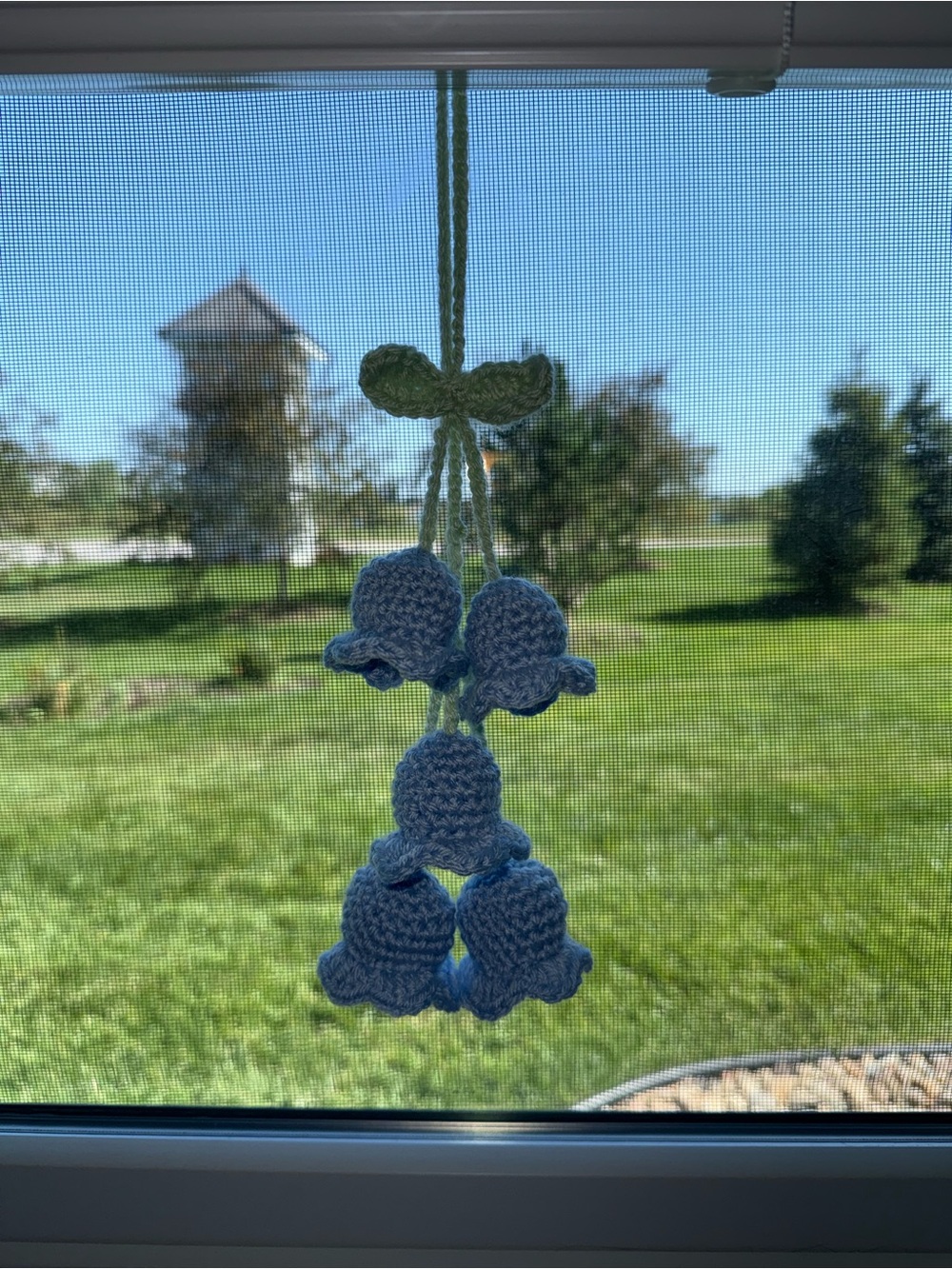 Handmade Crocheted Blue Lilly of the valley hanger